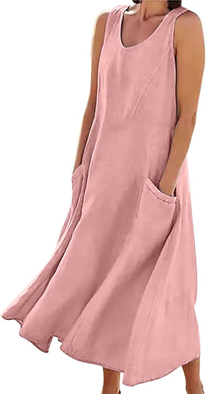 Cocila Summer Dresses for Women Abito Casual da Donna Solido Abito Tondo con Scollo a V Senza Maniche Abito con Taschino Abito Ampio Abiti Corti Invernali Vestitini Estivi Donna