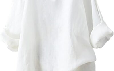 Uwdiohq Camicia di Pizzo Camicia a Maniche Lunghe in Cotone e Lino Tinta Unita da Donna Gonna da Spiaggia Bluse Eleganti da Cerimonia Magliette Maniche Corte Donna