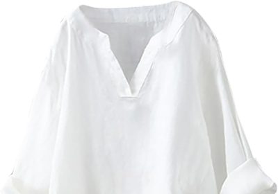 Uwdiohq Camicia di Pizzo Camicia a Maniche Lunghe in Cotone e Lino Tinta Unita da Donna Gonna da Spiaggia Bluse Eleganti da Cerimonia Magliette Maniche Corte Donna