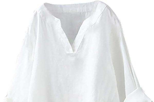 Uwdiohq Camicia di Pizzo Camicia a Maniche Lunghe in Cotone e Lino Tinta Unita da Donna Gonna da Spiaggia Bluse Eleganti da Cerimonia Magliette Maniche Corte Donna