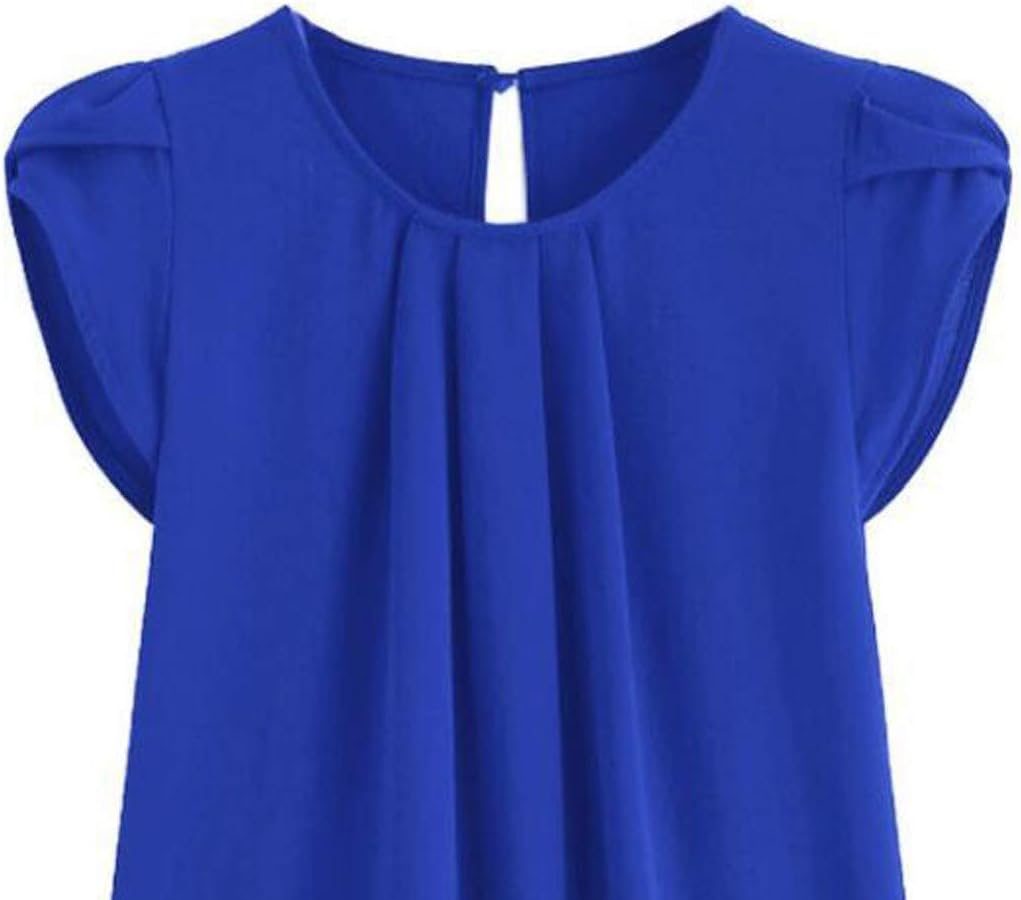 Uwdiohq Pantaloni Taglie Comode Camicetta da Donna a Maniche Corte in Chiffon a Maniche Corte a Maniche Corte a Maniche Corte a Tinta Unita Maglione Lungo Dietro