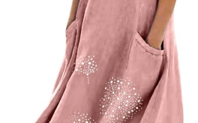 Abiti Lunghi Lino Estivi Donna, 2024 Abiti Offerte di Primavera in Lino Spiaggia Caftano a Senza Maniche Abito Casual Oversize Elegante Girocollo Abito Largo con Tasche Boho Fresco Vacanza Vestito