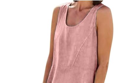 Abiti Lunghi Lino Estivi Donna, 2024 Abiti Offerte di Primavera in Lino Spiaggia Caftano a Senza Maniche Abito Casual Oversize Elegante Girocollo Abito Largo con Tasche Boho Fresco Vacanza Vestito