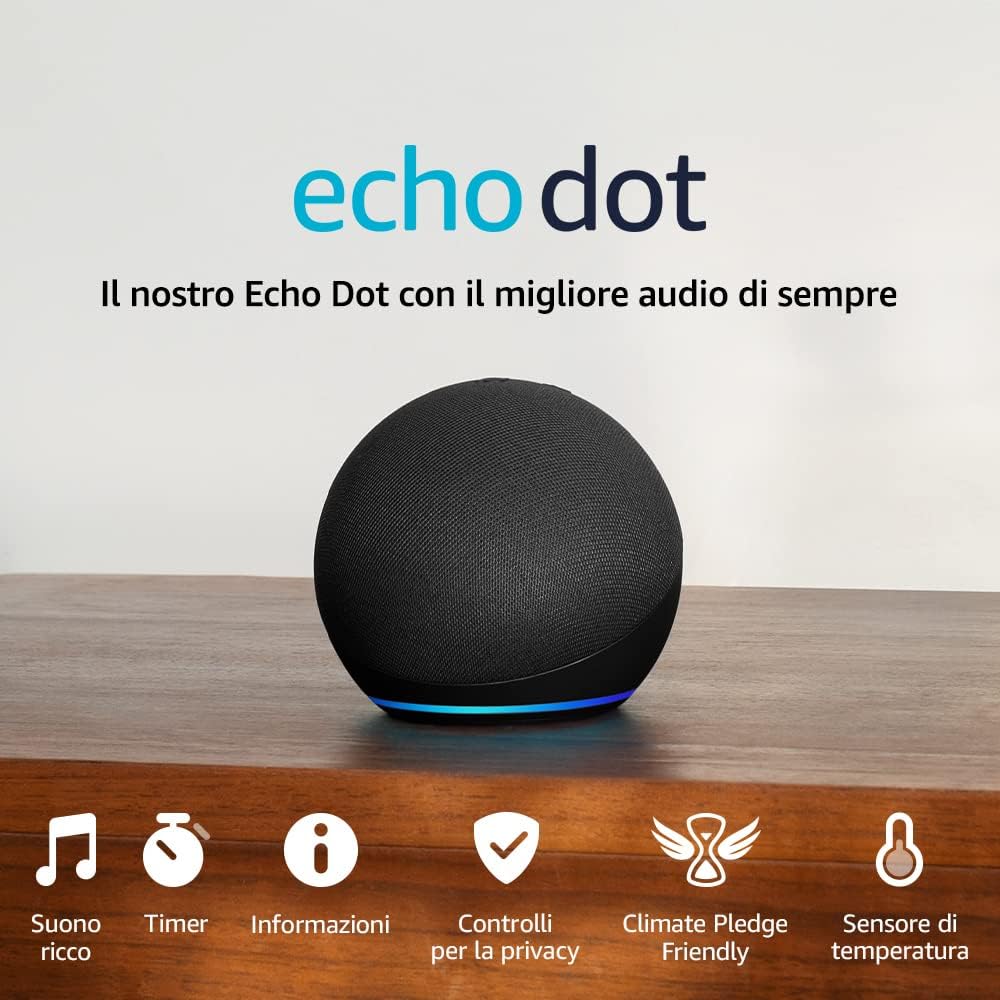 Echo Dot (5ª generazione, modello 2022) | Altoparlante intelligente Wi-Fi e Bluetooth, suono più potente e dinamico, con Alexa | Antracite