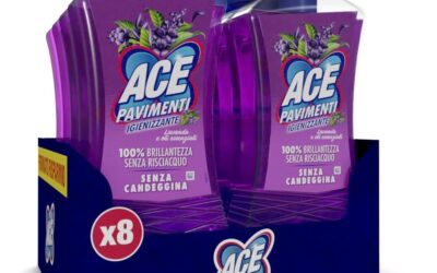 ACE Pavimenti Igienizzante Lavanda ed Oli Essenziali, Senza Candeggina, 8 Flaconi da 1 Litro
