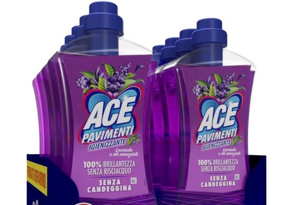 ACE Pavimenti Igienizzante Lavanda ed Oli Essenziali, Senza Candeggina, 8 Flaconi da 1 Litro