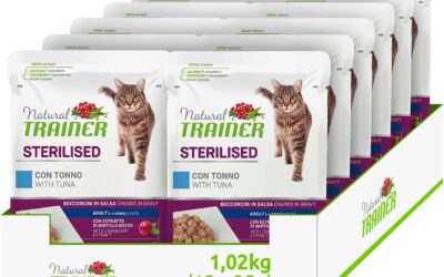 Natural Trainer Sterlisied Adult Cibo Umido per Gatti con Tonno e Fibra di Pisello 12 buste x 85 g – 1020 gr