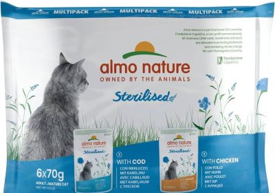 almo nature Pfc Functional Sterilised con Merluzzo e Con Pollo, Blue, 70 g, Confezione Da 6