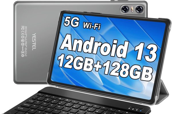 YESTEL Tablet 10 Pollici Android 13 con 12GB RAM 128GB ROM (TF 1TB), CPU 2.0 GHz, HD Tablet 2 in 1 con 5G Wi-Fi, Octa-Core, Bluetooth 5.0, GPS, 5MP+8MP, Tablet con Tastiera e Mouse, Grigio
