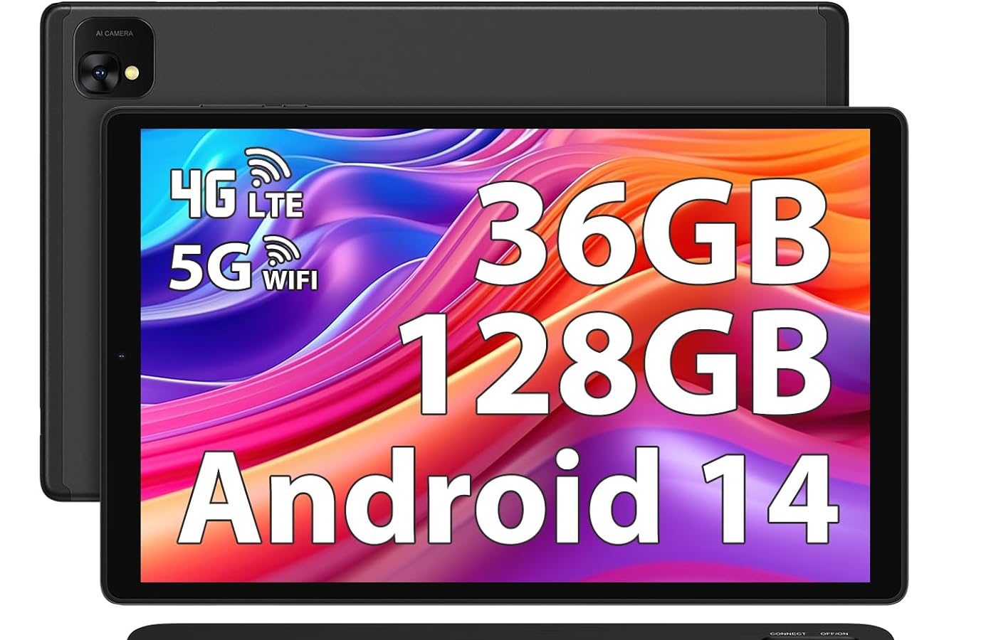 PIXPEAK Tablet 10 pollici 4G lte e 5G WiFi, Android 14.0 Octa-Core 2.0GHz, 36GB RAM, 128GB ROM (1TB Espandibile), INCELL 1920 * 1200, 13MP+8MP, Tablet in offerta con Tastiera etc, GPS/Bluetooth, Nero