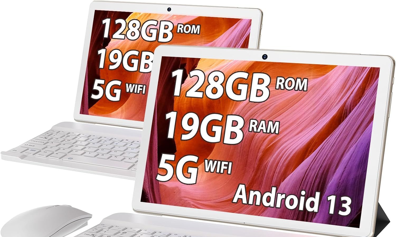 HEASUR Tablet 10 Pollici, Tablet Android 13,Tablet in Offerta 19GB RAM+128GB ROM(TF 1TB), Octa-Core 2.0 GHz,WiFi 5G/2.4G BT5.0, Camera 8000mAh,8MP+5MP,Tablet con Tastiera e Penna&Custodia – Gold