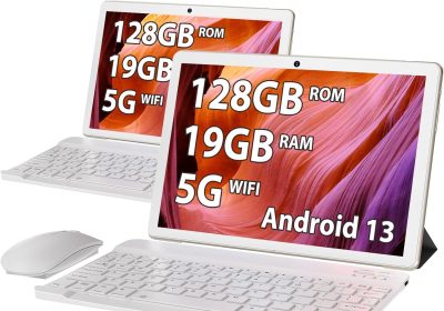 HEASUR Tablet 10 Pollici, Tablet Android 13,Tablet in Offerta 19GB RAM+128GB ROM(TF 1TB), Octa-Core 2.0 GHz,WiFi 5G/2.4G BT5.0, Camera 8000mAh,8MP+5MP,Tablet con Tastiera e Penna&Custodia – Gold