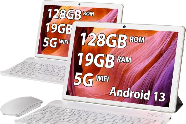 HEASUR Tablet 10 Pollici, Tablet Android 13,Tablet in Offerta 19GB RAM+128GB ROM(TF 1TB), Octa-Core 2.0 GHz,WiFi 5G/2.4G BT5.0, Camera 8000mAh,8MP+5MP,Tablet con Tastiera e Penna&Custodia – Gold