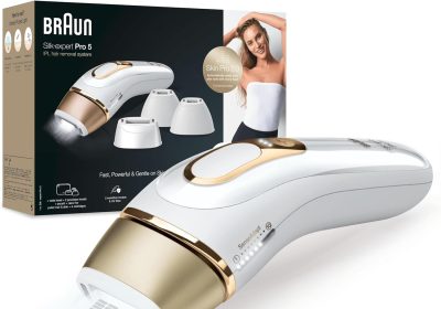 Braun Silk-Expert Pro 5 Epilatore Luce Pulsata, Laser Peli Donna, Ideale per Zone Sensibili, Viso, Bikini e Ascelle, Epilazione Permanente Dei Peli Visibili, PL5358, Bianco/Oro