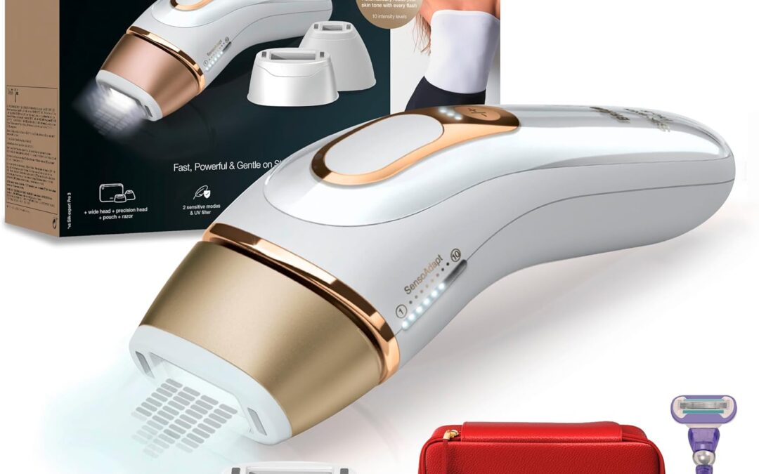 Braun Silk-expert Pro 5 Epilatore Luce Pulsata, Alternativa al Laser, Zone Sensibili, Viso, Bikini e Ascelle, 3 Accessori, Rasoio, Custodia Viaggio,Idea Regalo, Festa della Donna,PL5267 Bianco e Oro