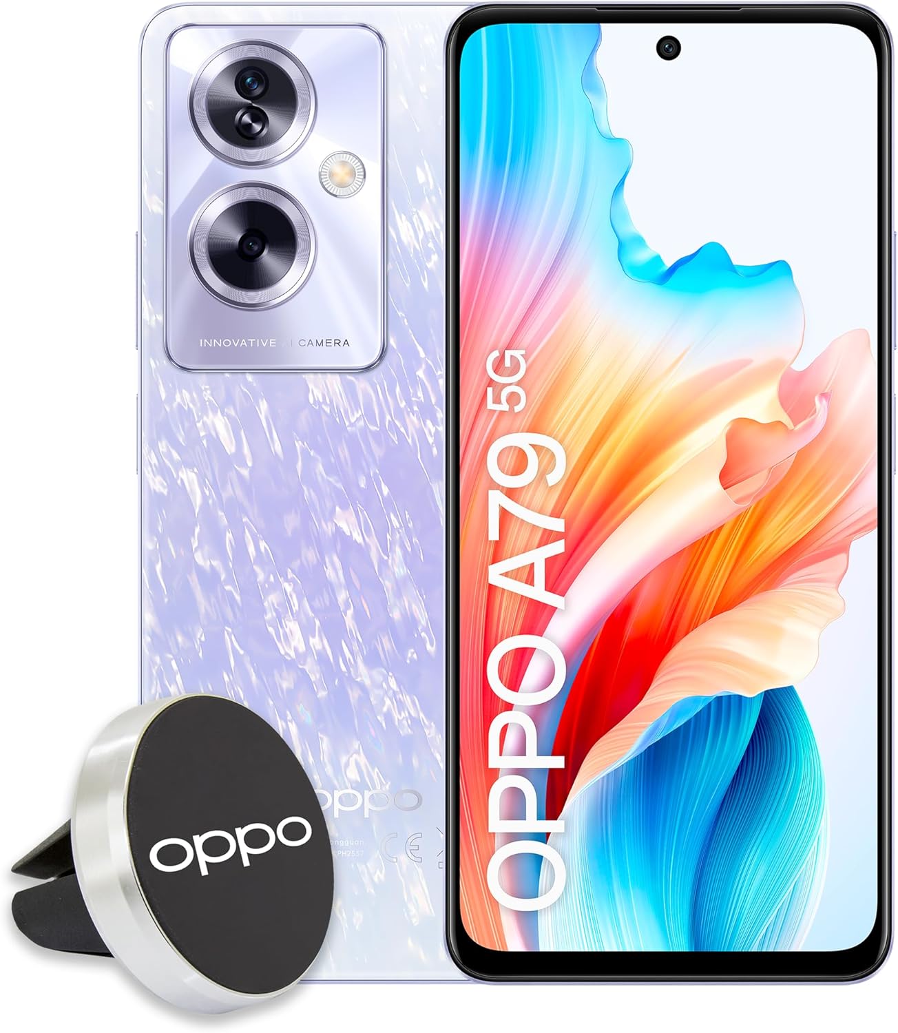 OPPO A79 5G Smartphone, AI Doppia fotocamera 50+2MP, Selfie 8MP, Display 6.72” 90HZ LCD FHD+, 5000mAh, RAM 8(Esp4GB/6GB/8GB)+ROM 256GB (esp1TB), IPX4, Supporto Auto [Versione Italia], Dazzling Purple
