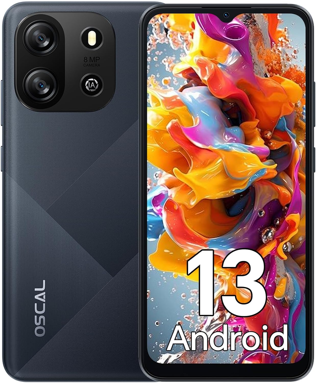 OSCAL Smartphone Offerta, 𝘽𝙡𝙖𝙘𝙠𝙫𝙞𝙚𝙬 FLAT1C Telefono Cellulare 4GB RAM 32GB ROM 256GB Espandibile,6.5″ HD+, 8MP+5MP, 4700mAh, Android 13 Smartphone Dual SIM 4G/BT4.2/5G Wi-Fi/Face ID/OTG