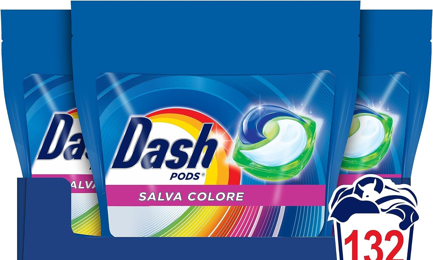 Dash Pods Detersivo Lavatrice In Capsule, 132 Lavaggi (44×3), Salva Colore, Mantiene Vivaci I Colori, Efficace Anche A Freddo E In Cicli Brevi