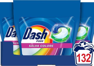 Dash Pods Detersivo Lavatrice In Capsule, 132 Lavaggi (44×3), Salva Colore, Mantiene Vivaci I Colori, Efficace Anche A Freddo E In Cicli Brevi
