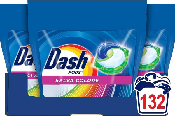 Dash Pods Detersivo Lavatrice In Capsule, 132 Lavaggi (44×3), Salva Colore, Mantiene Vivaci I Colori, Efficace Anche A Freddo E In Cicli Brevi