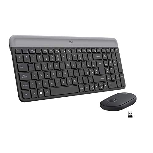 Logitech MK470 Kit Mouse e Tastiera Wireless per Windows, Ricevitore USB 2.4 GHz, ‎Sottile, Compatto, Silenzioso, Batteria Lunga Durata, PC/Laptop, Layout Italiano QWERTY, ‎Grigio