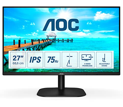 AOC 27B2DA – Monitor FHD da 27 pollici IPS, AdaptiveSync (1920 x 1080, 75 Hz, VGA, DVI, HDMI), colore: Nero