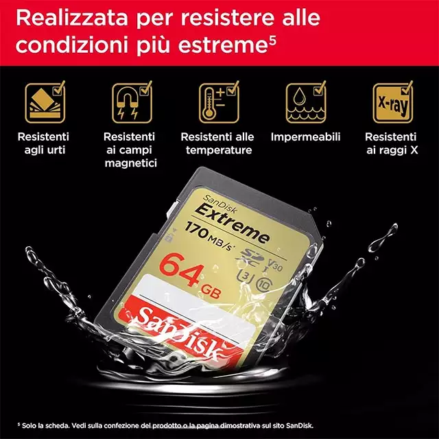 Le caratteristiche della scheda SD da 64 GB della gamma SanDisk Extreme