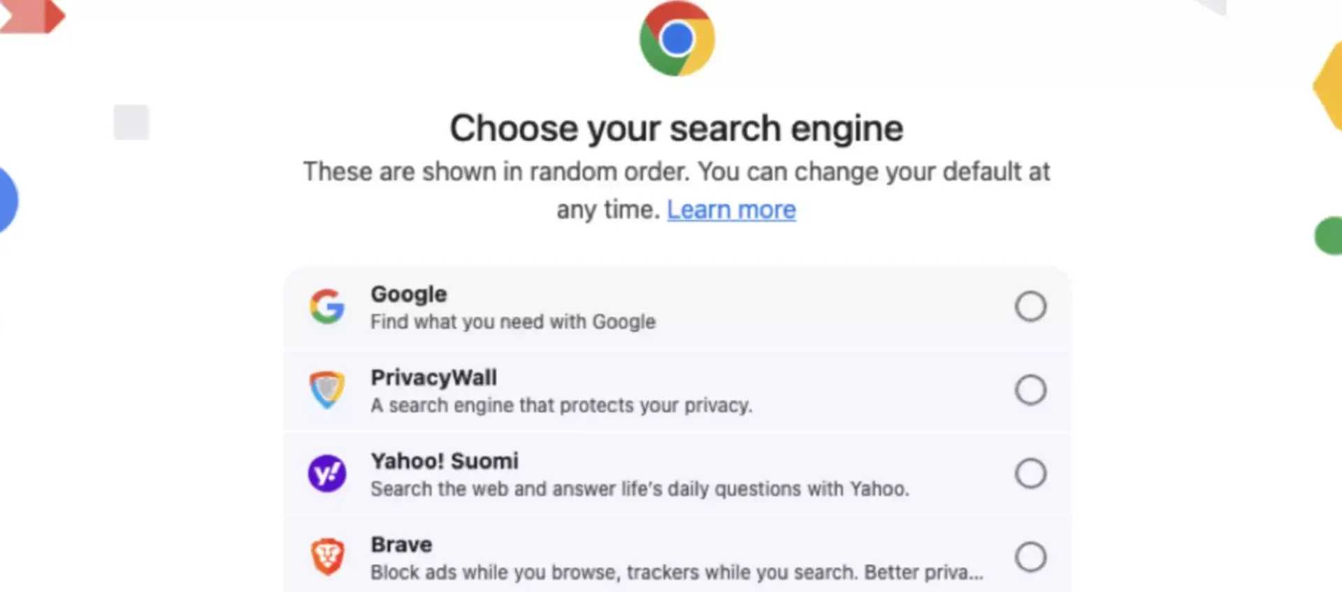 Google chiede di scegliere motore di ricerca e browser