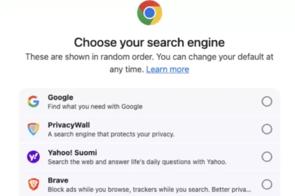 Google chiede di scegliere motore di ricerca e browser