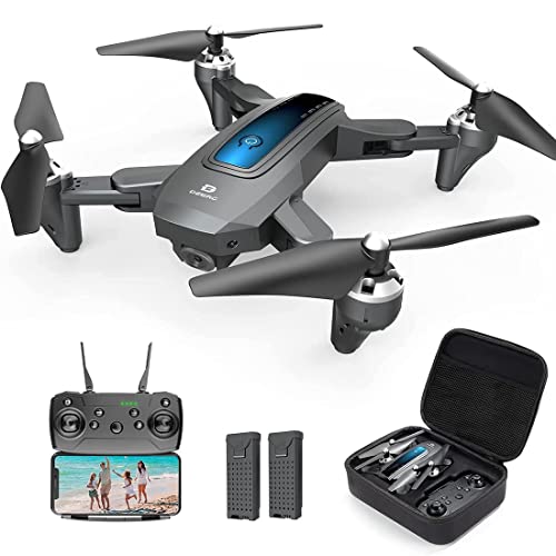 DEERC D10 Drone Pieghevole con Fotocamera per Adulti 2K HD FPV Live Video, Tap Fly, Controllo Gesto, Selfie, Altitudine Hold, Modalità Headless, Quadcopter RC per Principianti con 2 Batterie