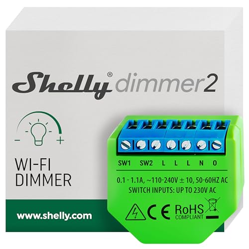 Shelly Dimmer 2, Interruttore Varialuce Senza Fili, Wi-Fi, Nessun Hub o Neutro richiesto, Domotica, Compatibile con Alexa e Google Home, App iOS Android