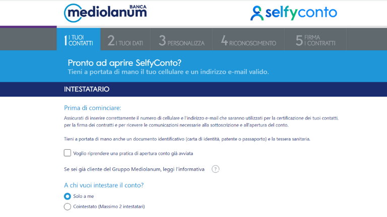 Selfyconto Mediolanum apertura conto