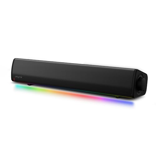 Soundbar compatta da gaming Sound Blaster GS3 con RGB e tecnologia SuperWide, alimentata tramite USB, Bluetooth 5.4, porta di uscita cuffie