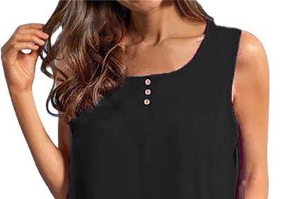 Cocila Abiti Donna Eleganti Abito Casual Allentato Senza Maniche con Scollo a V, Abito da Tasca Oversize in Lino di Cotone Estivo da Donna Abito Maniche Lunghe Sexy