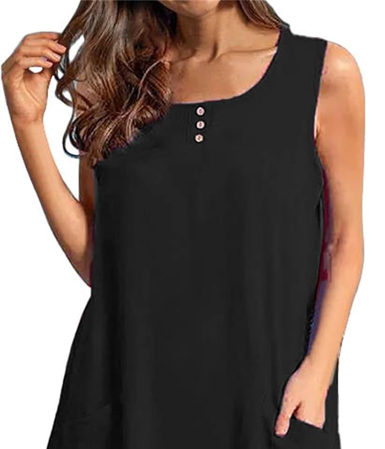 Cocila Abiti Donna Eleganti Abito Casual Allentato Senza Maniche con Scollo a V, Abito da Tasca Oversize in Lino di Cotone Estivo da Donna Abito Maniche Lunghe Sexy