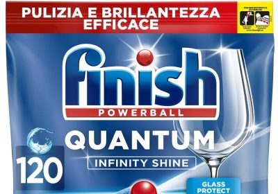 Finish Quantum Infinity Shine Pastiglie Lavastoviglie, 120 Capsule Lavastoviglie, Detergenti per Lavastoviglie per una Pulizia e Brillantezza Efficace
