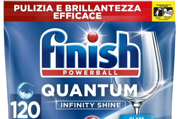 Finish Quantum Infinity Shine Pastiglie Lavastoviglie, 120 Capsule Lavastoviglie, Detergenti per Lavastoviglie per una Pulizia e Brillantezza Efficace