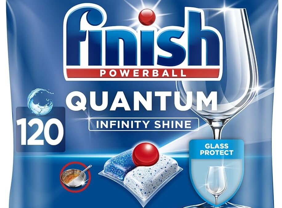 Finish Quantum Infinity Shine Pastiglie Lavastoviglie, 120 Capsule Lavastoviglie, Detergenti per Lavastoviglie per una Pulizia e Brillantezza Efficace