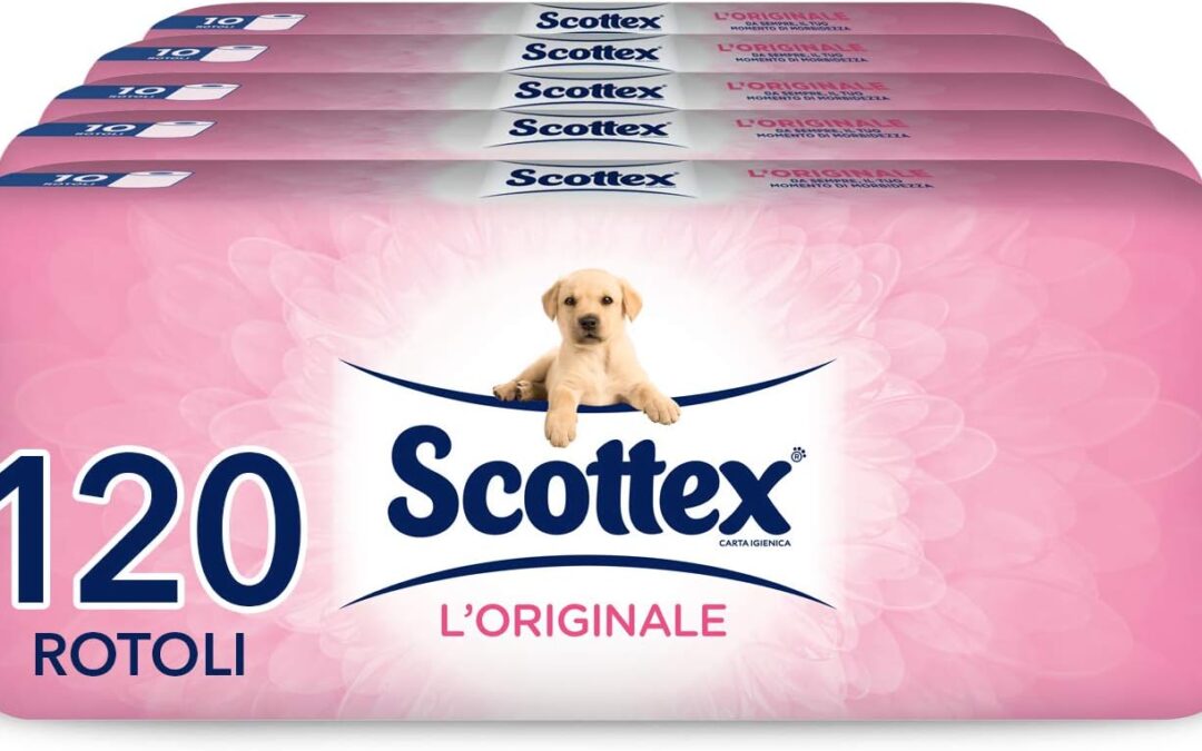 Scottex L’Originale Carta Igienica, Morbida e Assorbente, Pacco Scorta, Fatto in Italia, 120 Rotoli