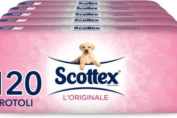 Scottex L’Originale Carta Igienica, Morbida e Assorbente, Pacco Scorta, Fatto in Italia, 120 Rotoli