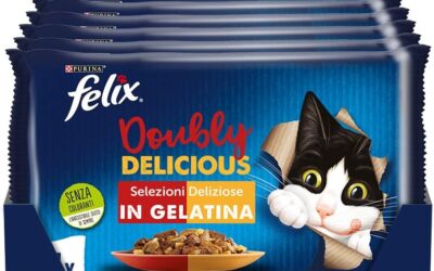 Purina Felix Le Ghiottonerie Doubly Delicious Cibo Umido per Gatti con Manzo e Pollame, Tacchino e Fegato, 48 Buste da 85 g