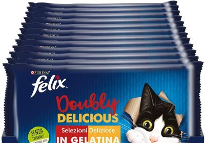Purina Felix Le Ghiottonerie Doubly Delicious Cibo Umido per Gatti con Manzo e Pollame, Tacchino e Fegato, 48 Buste da 85 g
