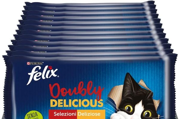 Purina Felix Le Ghiottonerie Doubly Delicious Cibo Umido per Gatti con Manzo e Pollame, Tacchino e Fegato, 48 Buste da 85 g