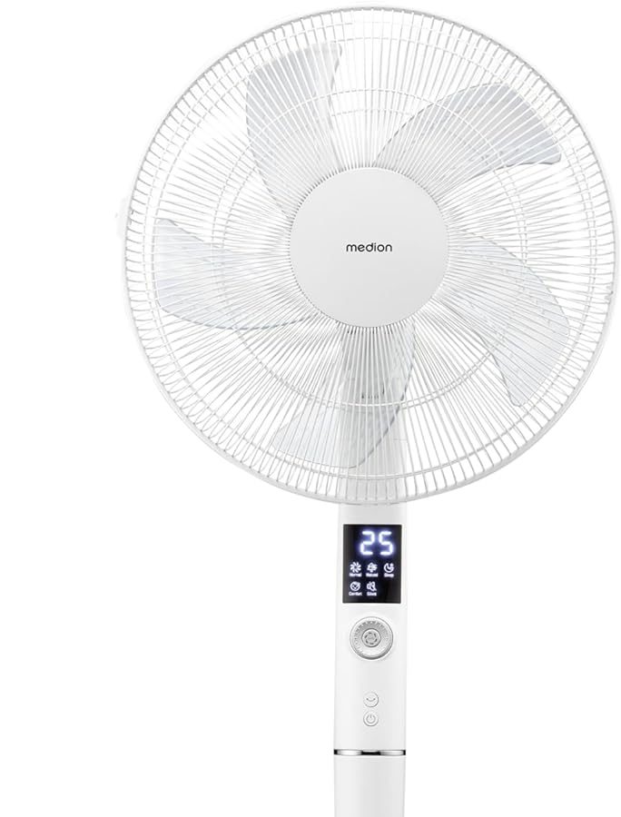 MEDION Ventilatore da piedistallo P20 SF con telecomando (26 velocità, potenza 30 watt, oscillazione orizzontale e verticale, funzione timer, altezza regolabile, MD11939) bianco