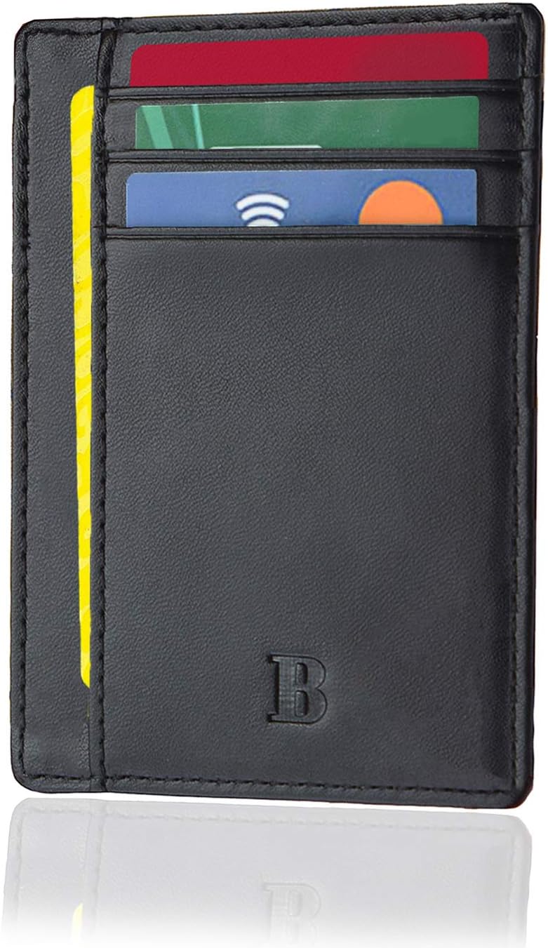Bronzi Portafoglio Uomo Donna Piccolo Sottile Slim Elegante – Blocco RFID – Nero Pelle Alta Qualità – Mini Porta Tessere Documenti Carte Di Credito – Design Italiano – Regalo