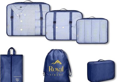 ROYAL travel Organizer valigia |8 pezzi Nuovo tessuto |Organizer viaggio Resistente ed Impermeabile |Set organizer valigia per vestiti, scarpe, cosmetici, intimo con cerniere più resistenti