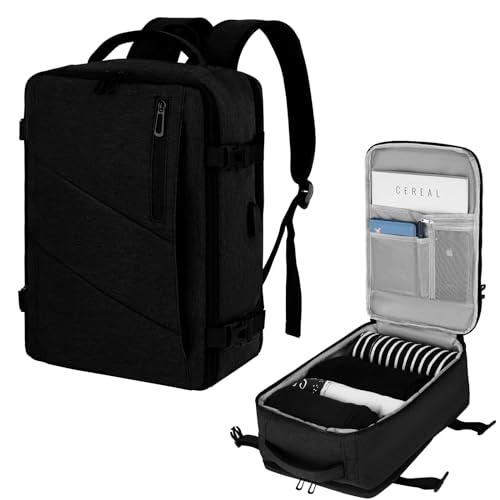 VOESLD Zaino per Ryanair 40x20x25, Zaino da Viaggio Aereo Bagaglio a Mano Nero Zaino Porta PC Uomo Donna, Impermeabile Zaino Bagaglio a Mano per Tutte le Principali Compagnie Aeree, con Porta USB, 20L