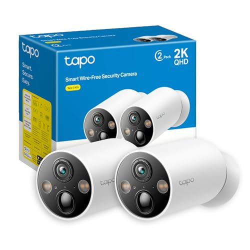 Tapo C425 Telecamera WiFi Esterno Senza Fili 2K 4MP con Base Magnetica, Batteria 300Dì, Allarme su Rilevamento Movimento, IP66, Audio Bidirezionale, Visione Notturna a Colori, Nessun Hub Richiesto 2pz