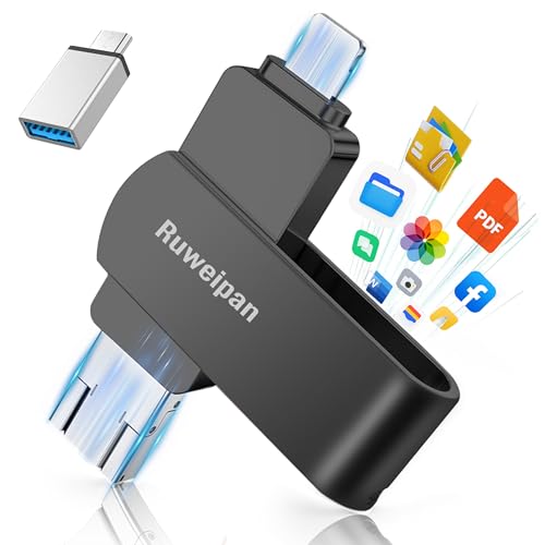 Ruweipan Chiavetta USB per Phone,512GB Pendrive [Senza APP] 4 in 1 Memoria Esterna Trasferimento Veloce USB 3.0 Chiave USB C Facile da Usare per OTG Android/Mac/PC/Tablet/Type C-Phone/iOS(512G,Nero)