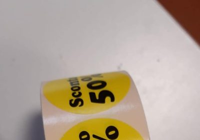 1000 ETICHETTE 50% SCONTO ADESIVE IN ROTOLO Ø mm. 40 SUPERMERCATI NEGOZI OFFERTA